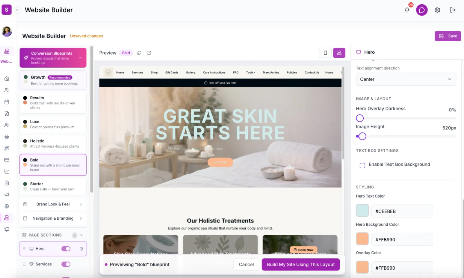 Bold blueprint – Cleo theme: playful modern, near-black with peach accents