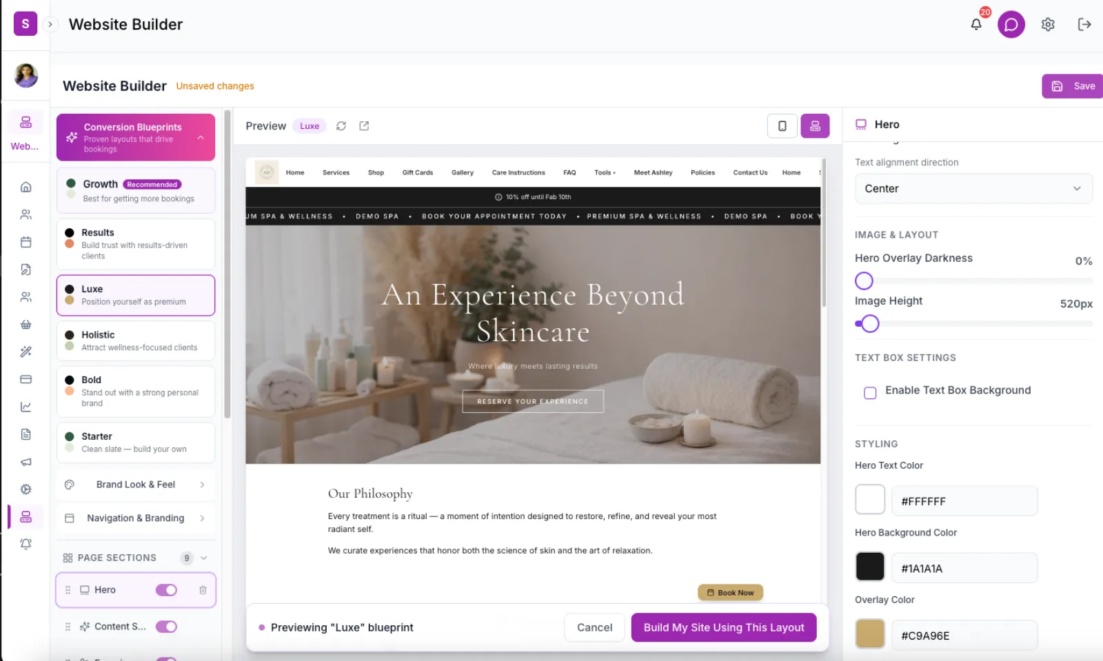 Luxe blueprint – Marina theme: coastal elegance, dark with gold accents