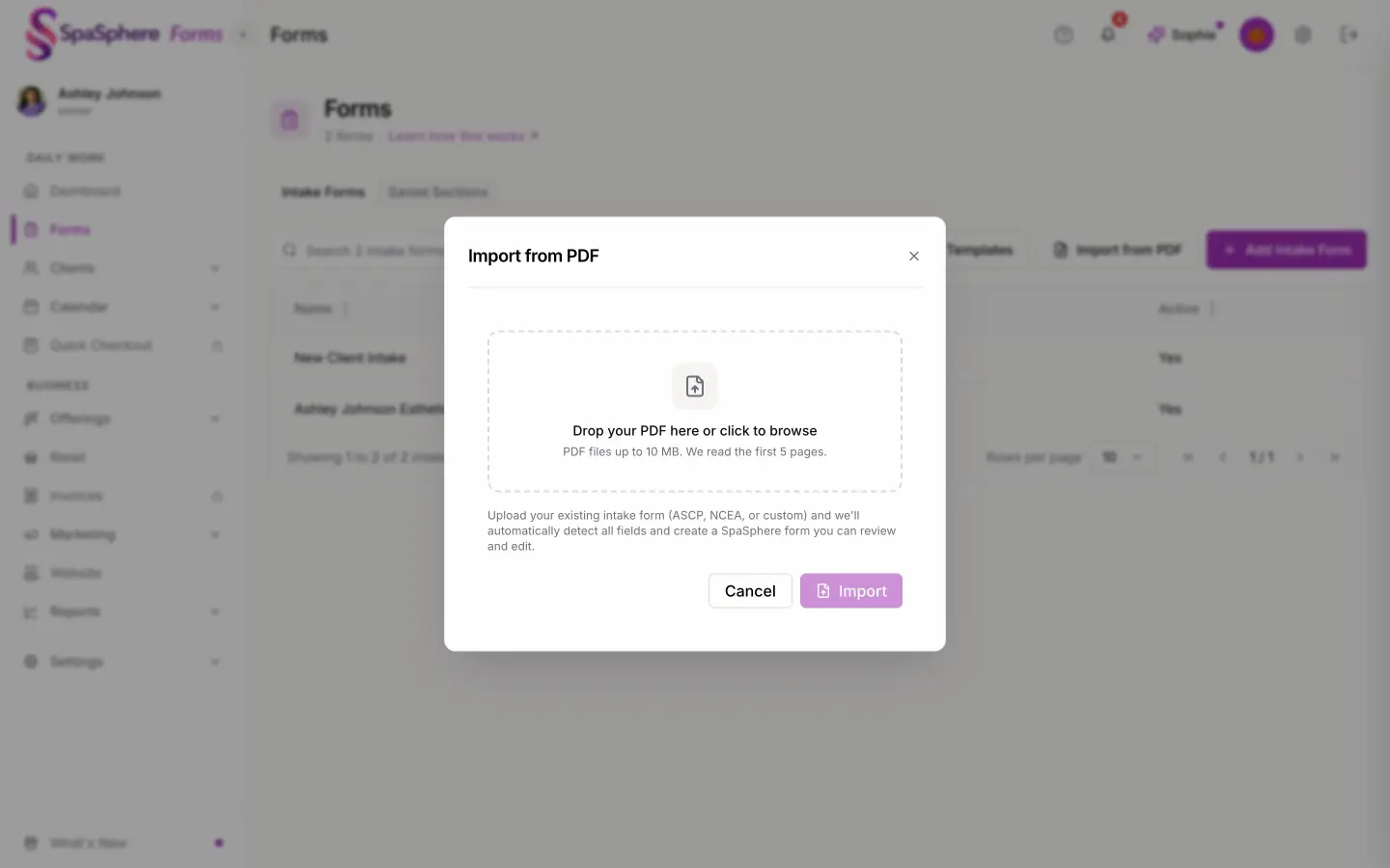 Import from PDF: upload the intake form you use today