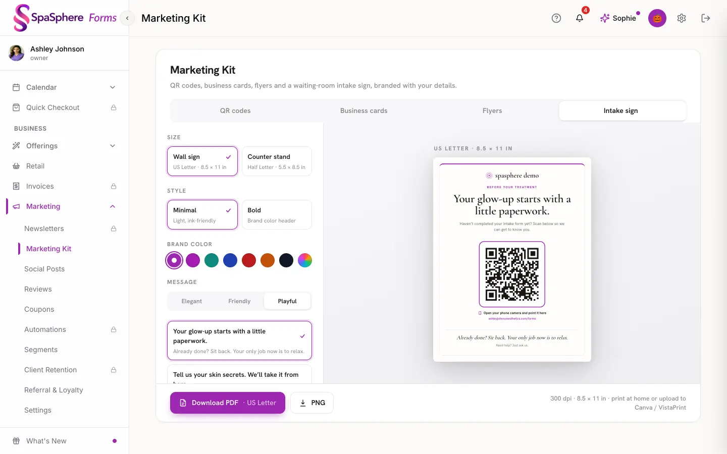The printable waiting-room sign with a QR code that opens the forms page