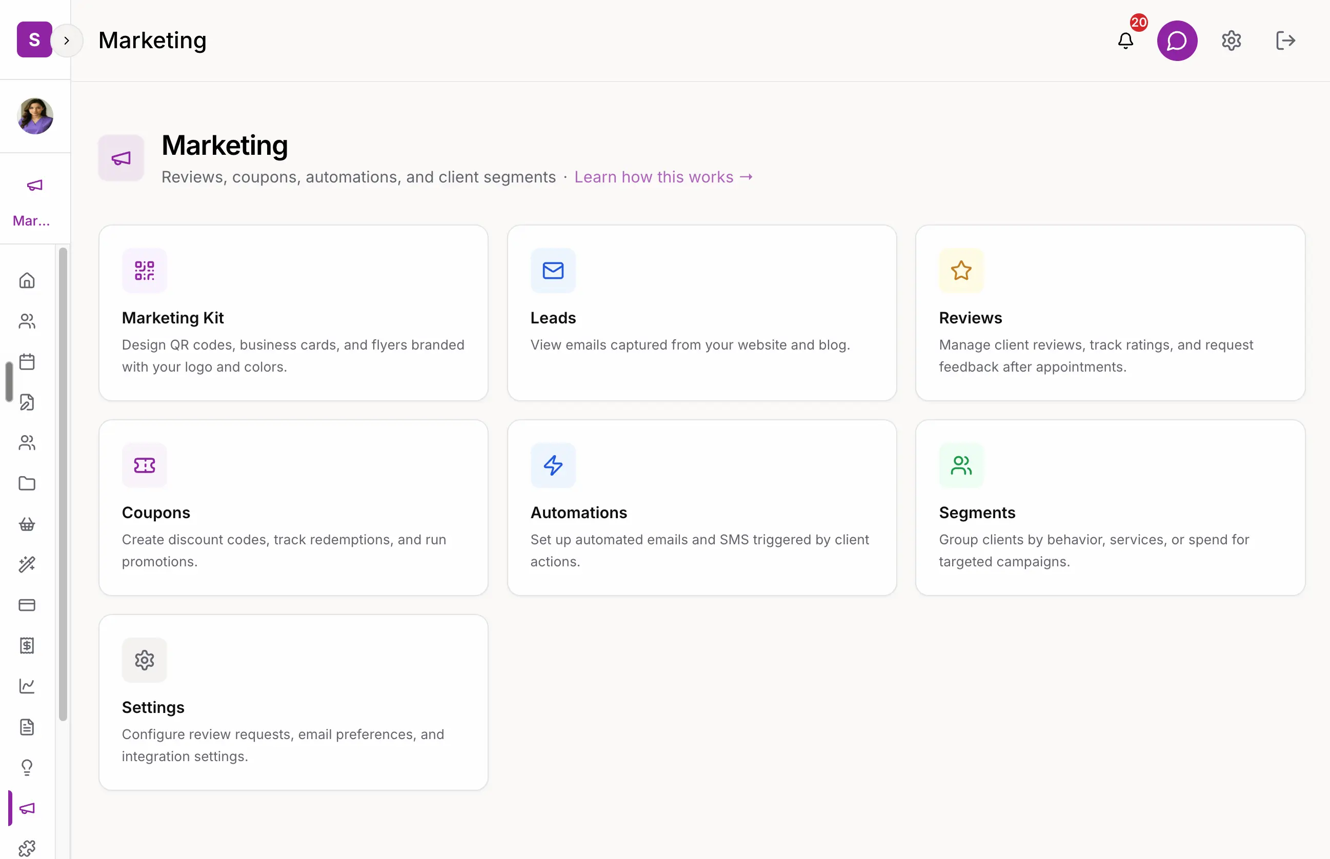 SpaSphere marketing tools showing automated follow-up emails