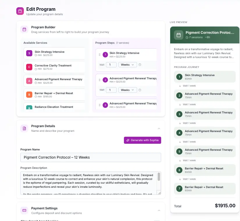 Pigment Correction Protocol – a $1,915 treatment program built in SpaSphere