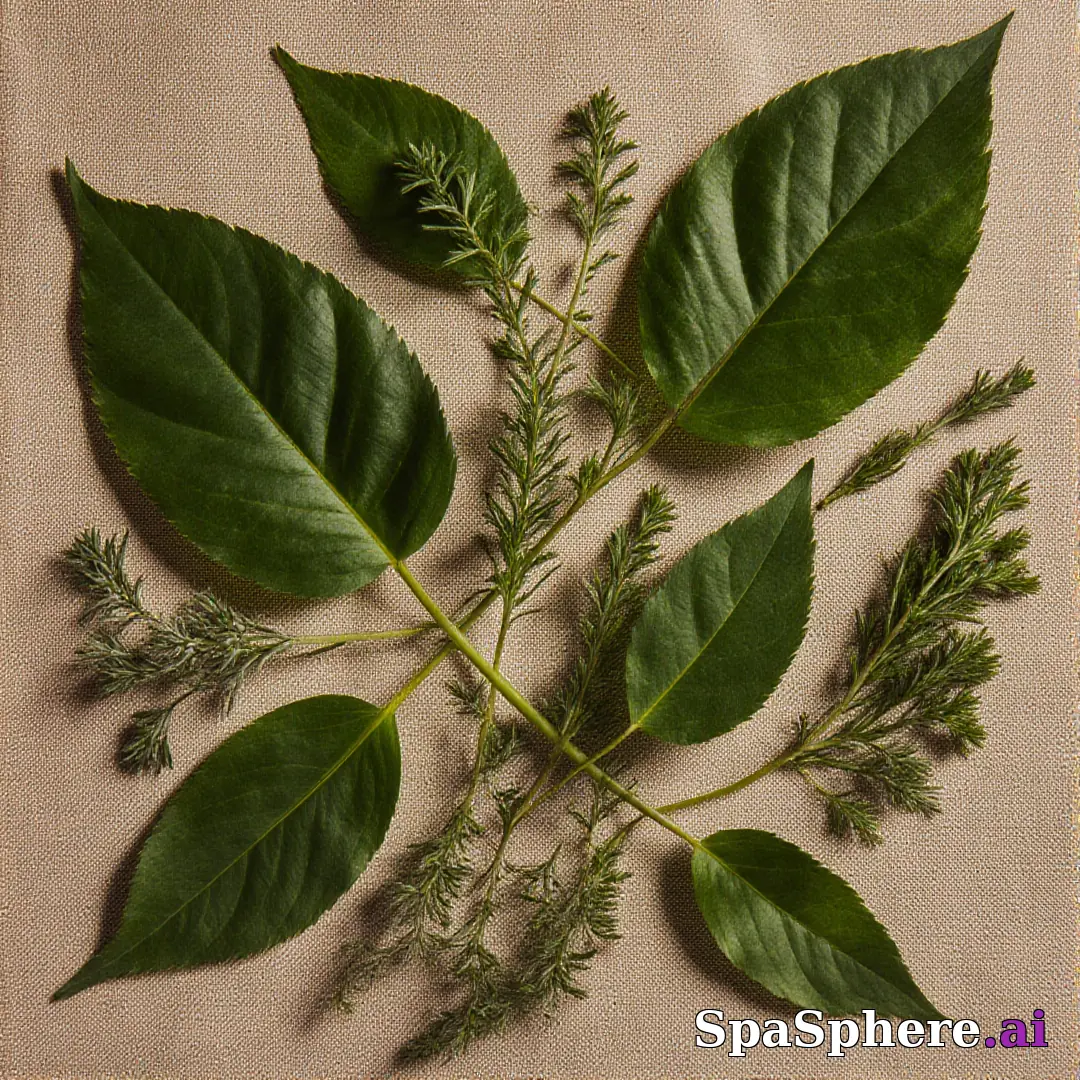 Green botanical flatlay – fresh natural spa aesthetic for estheticians. (11) [1080x1080]