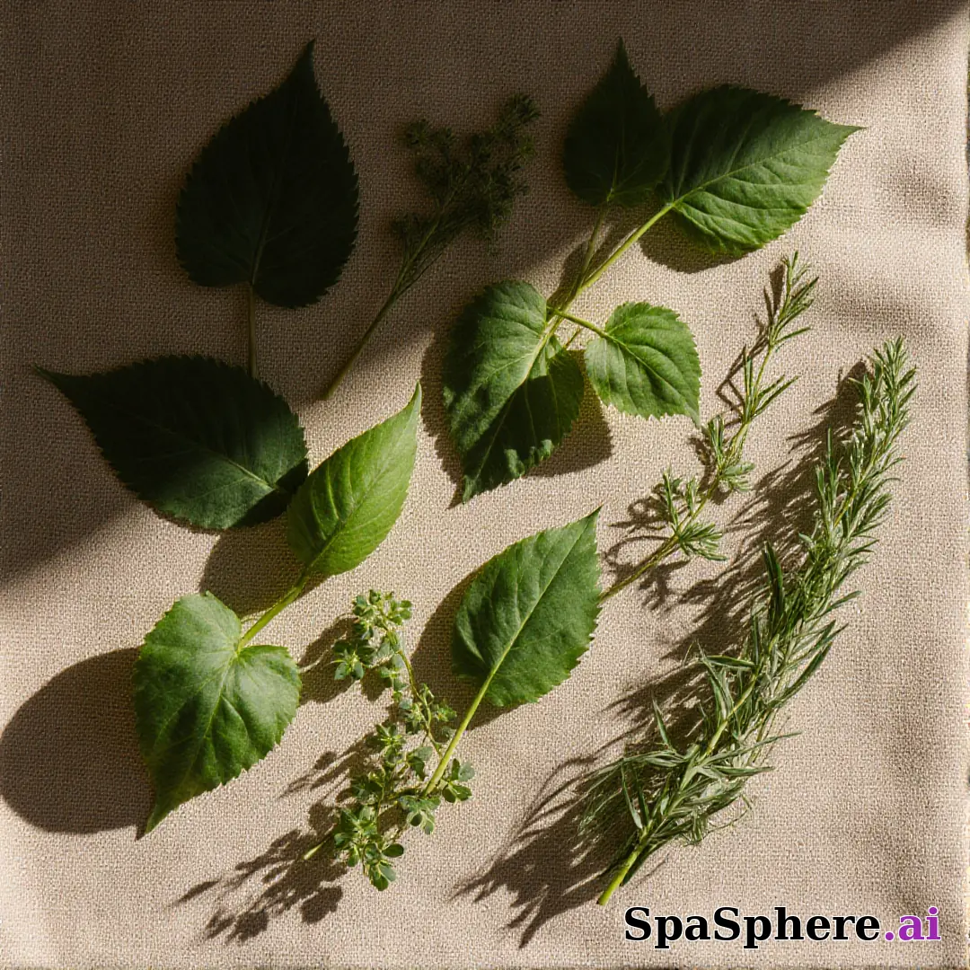 Green botanical flatlay – fresh natural spa aesthetic for estheticians. (13) [1080x1080]