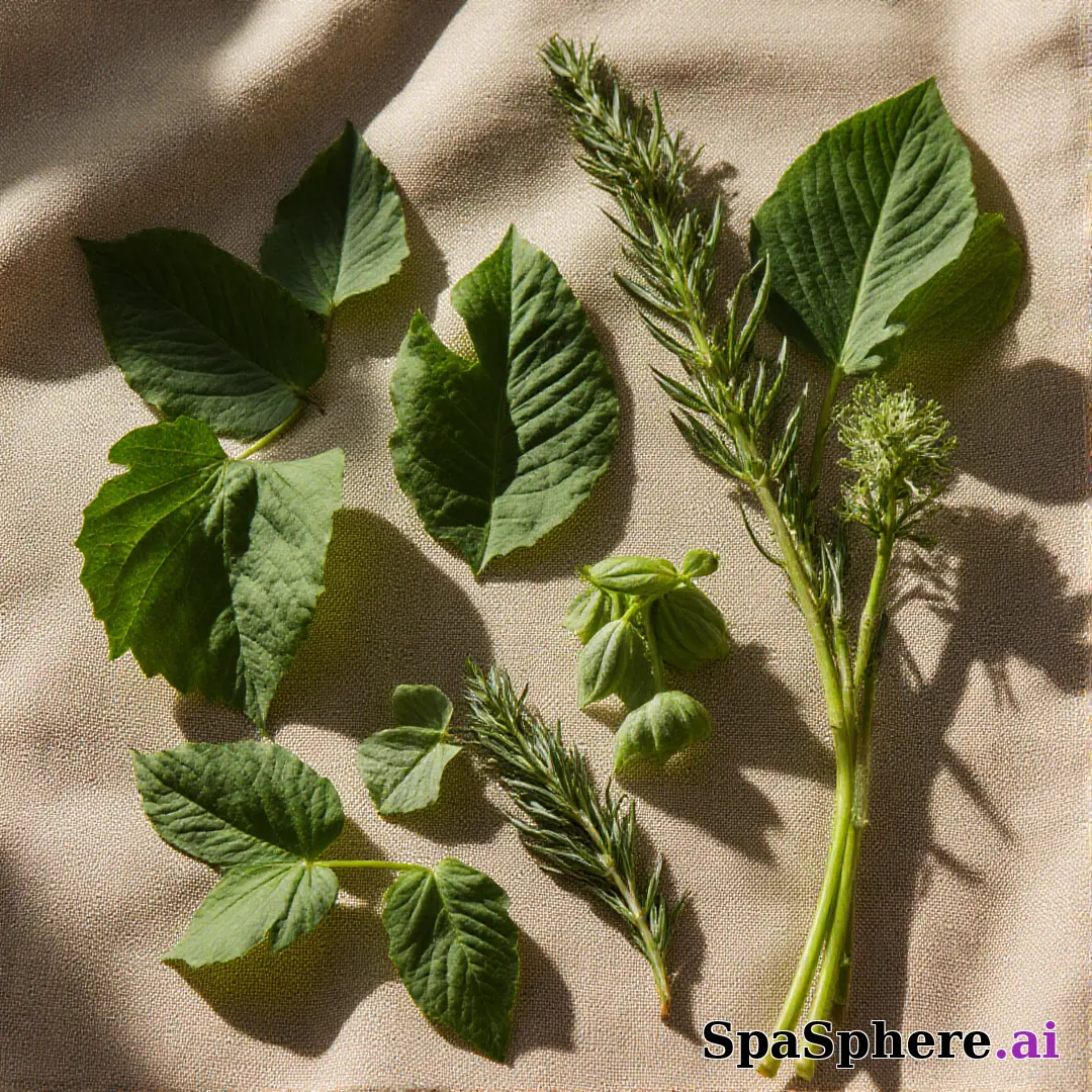 Green botanical flatlay – fresh natural spa aesthetic for estheticians. (15) [1080x1080]