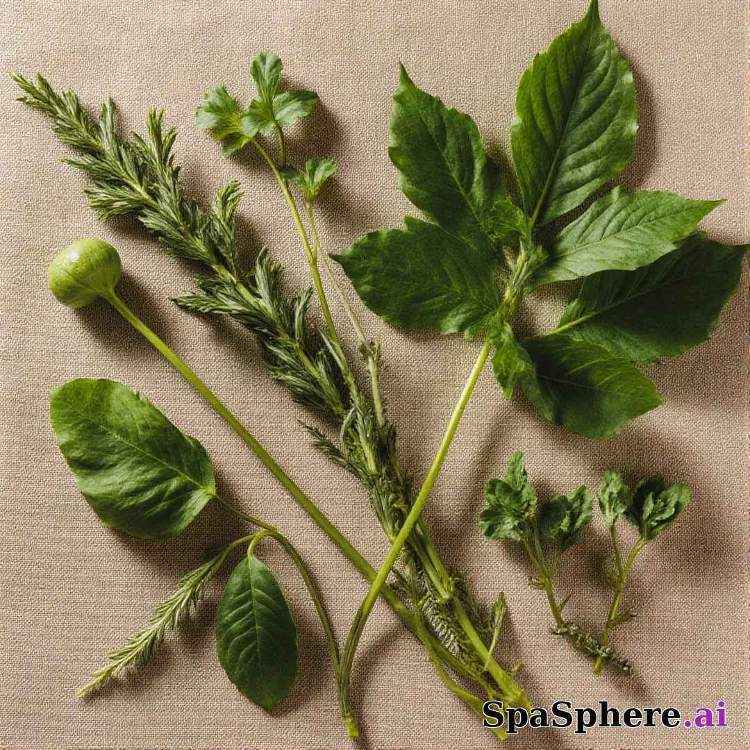 Green botanical flatlay – fresh natural spa aesthetic for estheticians. (17) [1080x1080]