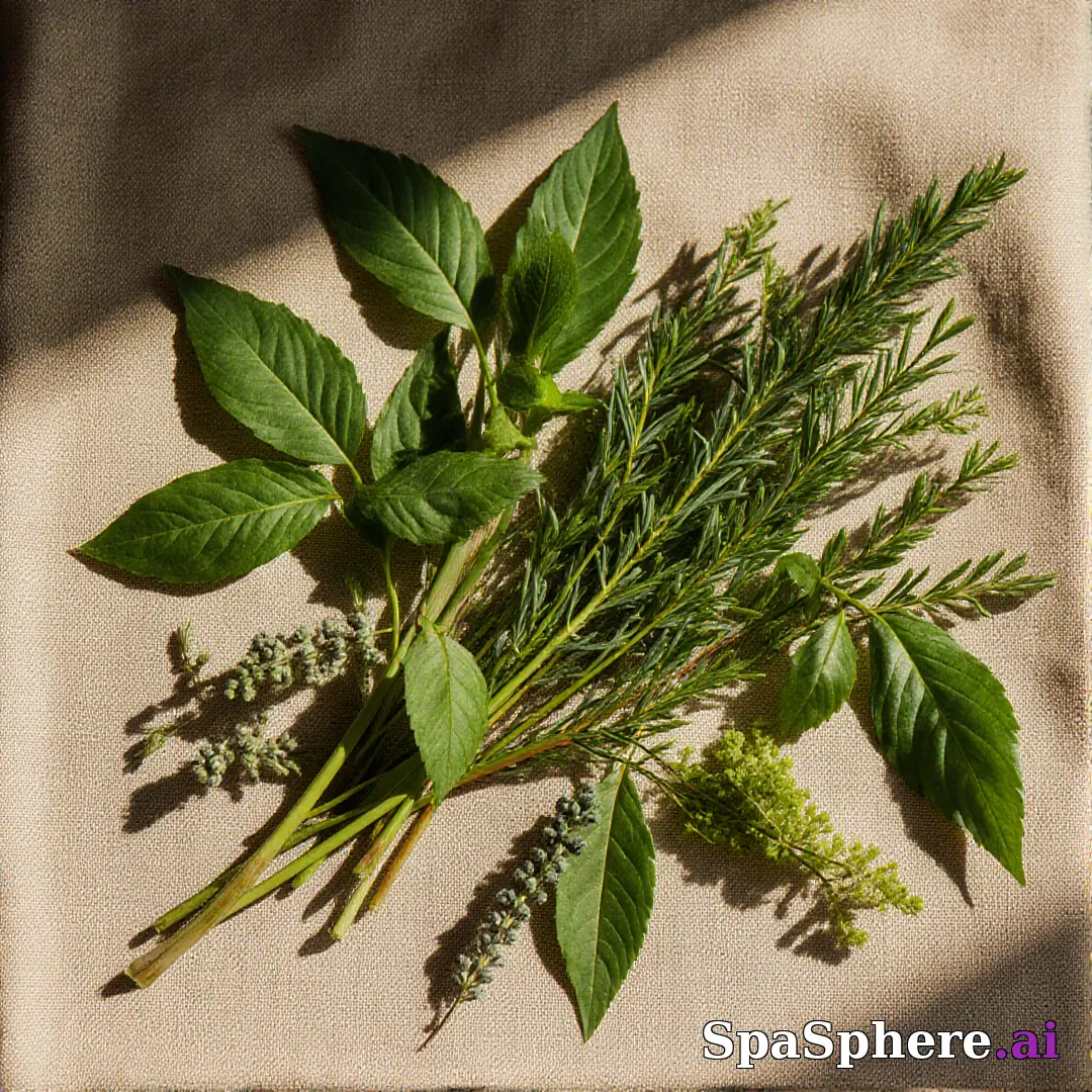 Green botanical flatlay – fresh natural spa aesthetic for estheticians. (18) [1080x1080]
