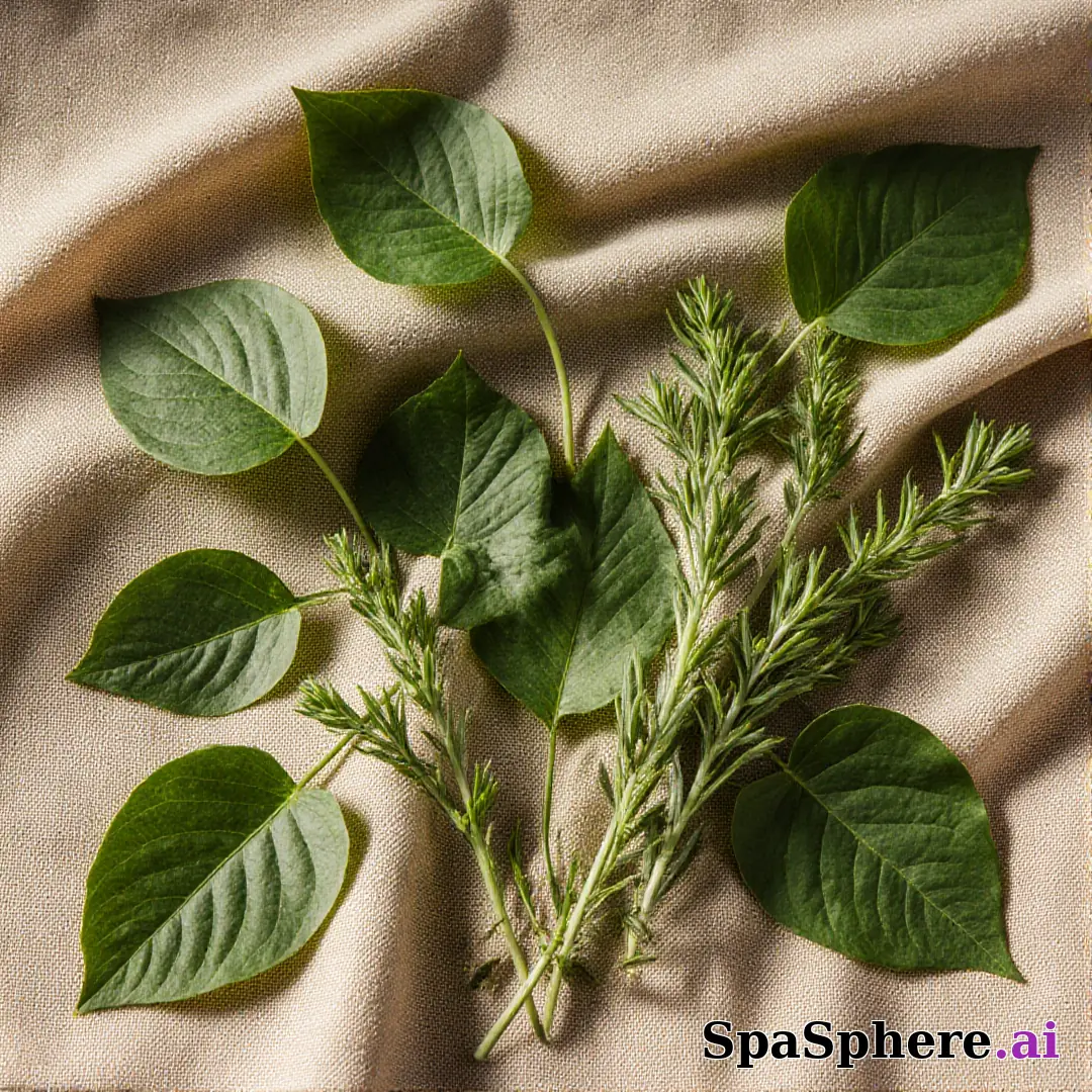 Green botanical flatlay – fresh natural spa aesthetic for estheticians. (02) [1080x1080]