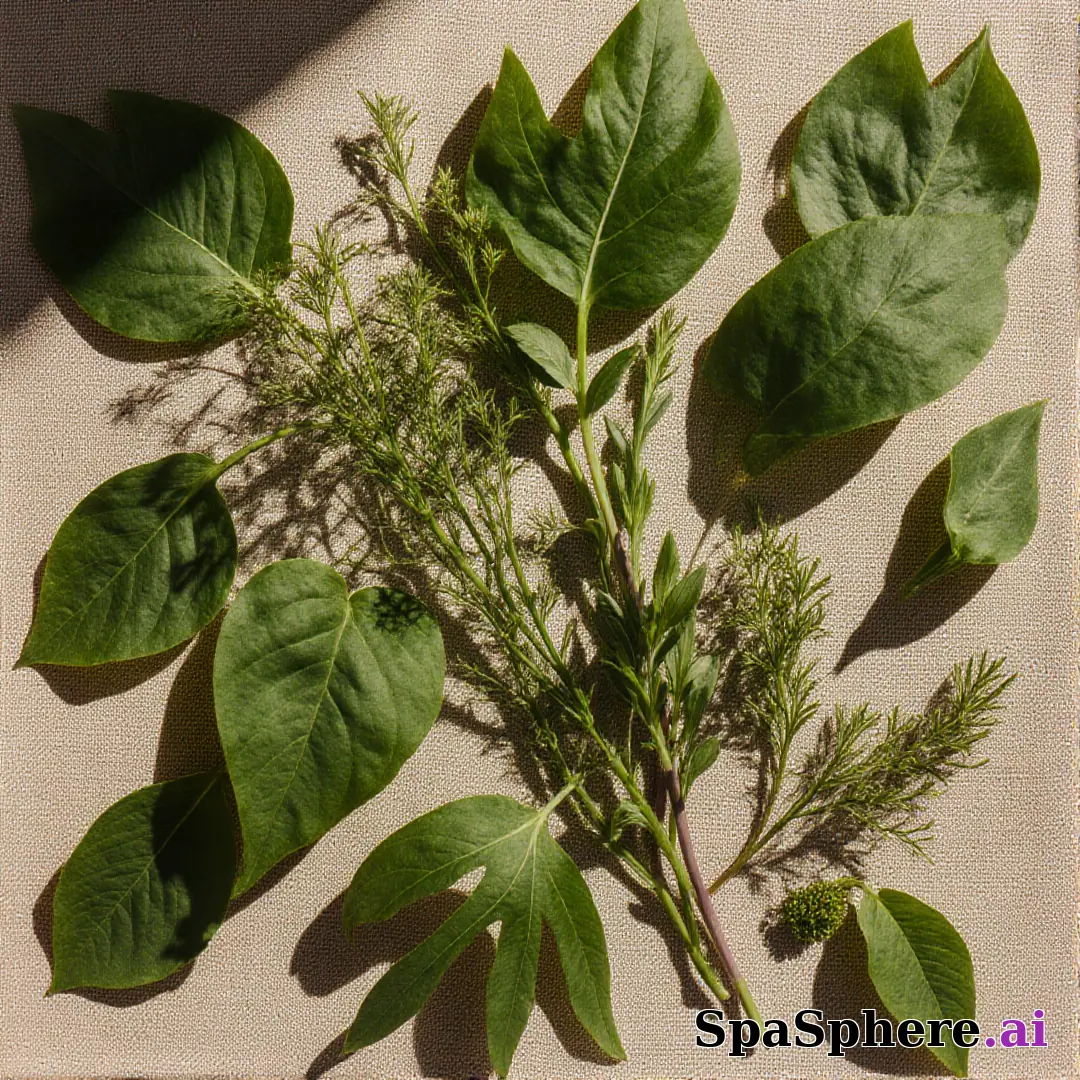 Green botanical flatlay – fresh natural spa aesthetic for estheticians. (20) [1080x1080]