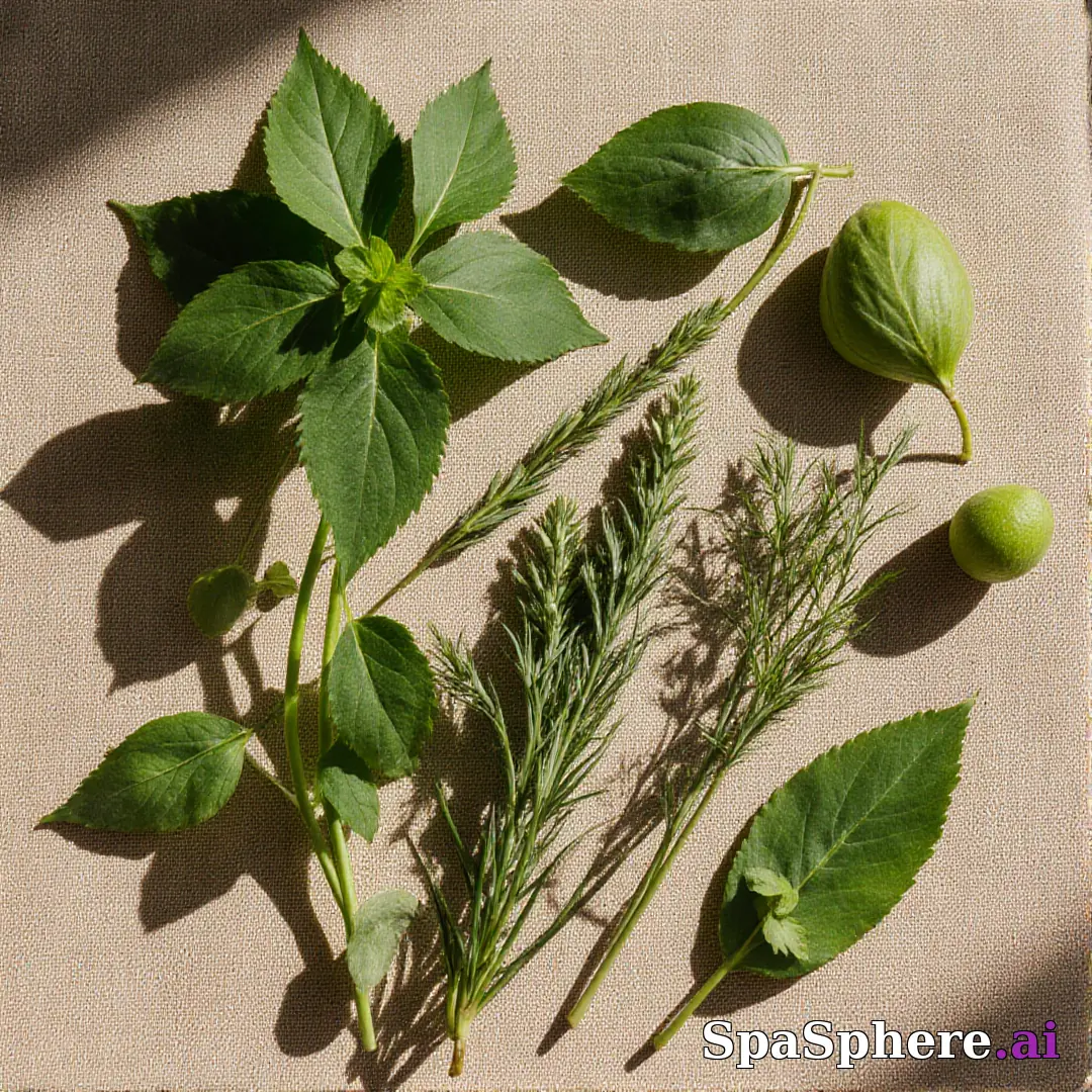 Green botanical flatlay – fresh natural spa aesthetic for estheticians. (21) [1080x1080]