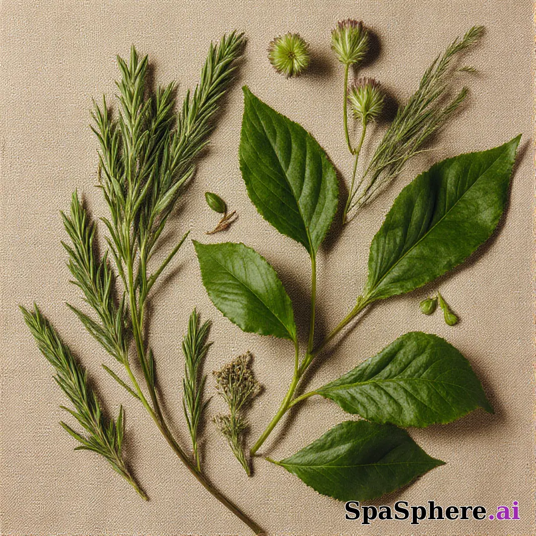 Green botanical flatlay – fresh natural spa aesthetic for estheticians. (03) [1080x1080]