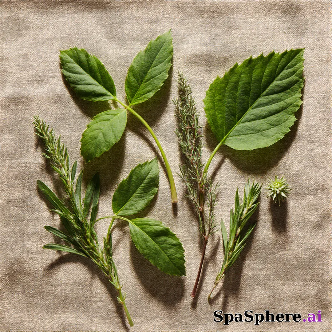 Green botanical flatlay – fresh natural spa aesthetic for estheticians. (05) [1080x1080]