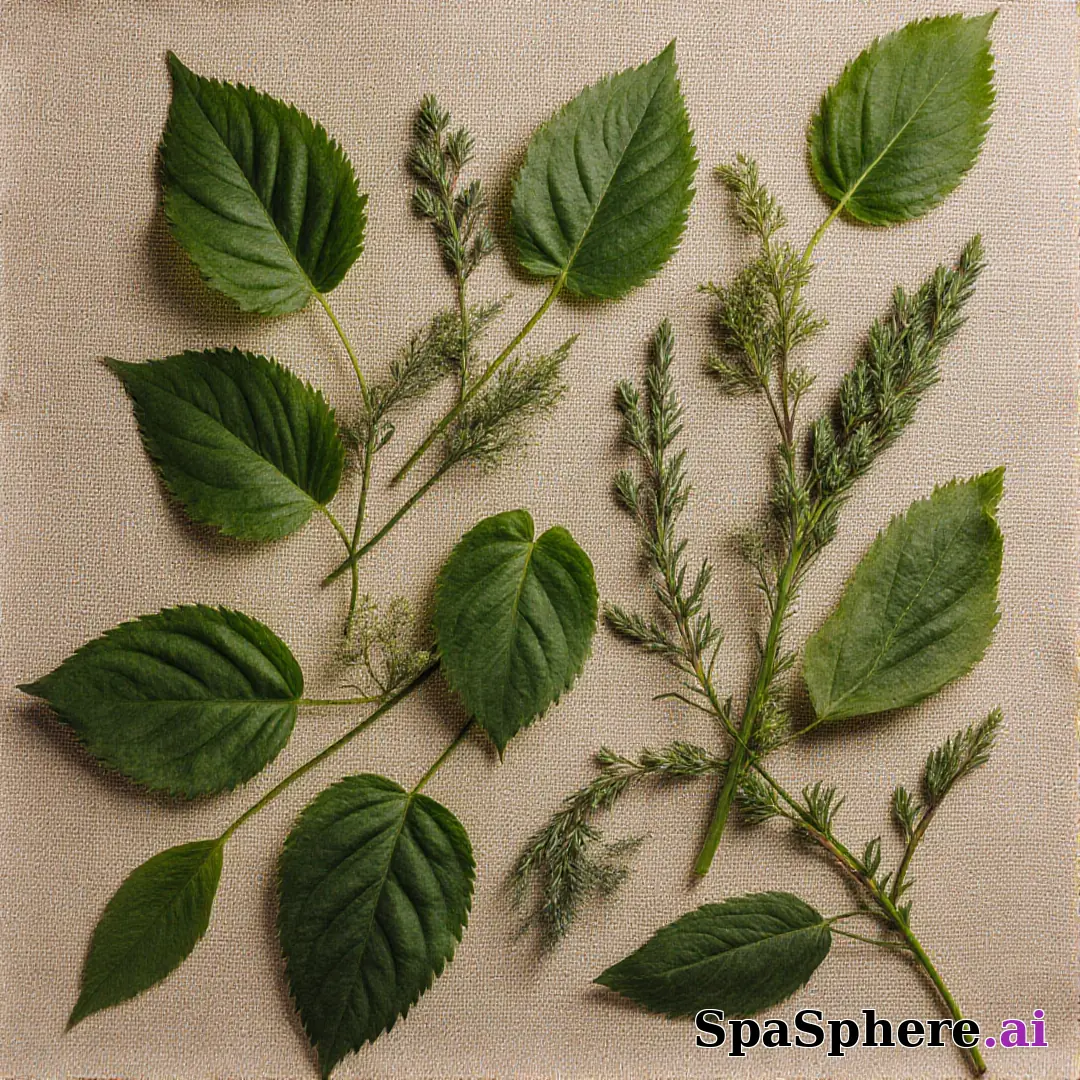 Green botanical flatlay – fresh natural spa aesthetic for estheticians. (07) [1080x1080]