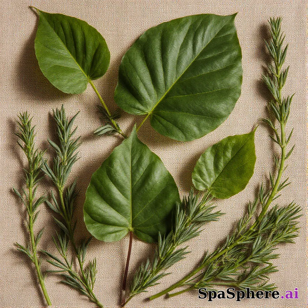 Green botanical flatlay – fresh natural spa aesthetic for estheticians. (08) [1080x1080]