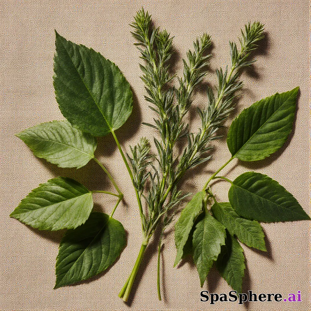 Green botanical flatlay – fresh natural spa aesthetic for estheticians. (09) [1080x1080]