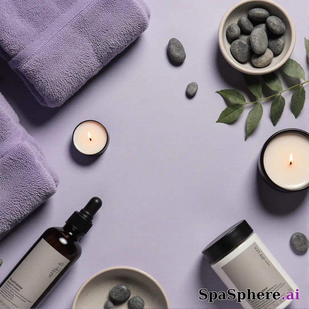 SpaSphere brand-colored spa flatlays – purple and beige cohesive pack. (11) [1080x1080]