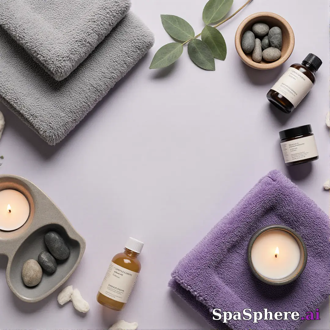 SpaSphere brand-colored spa flatlays – purple and beige cohesive pack. (13) [1080x1080]