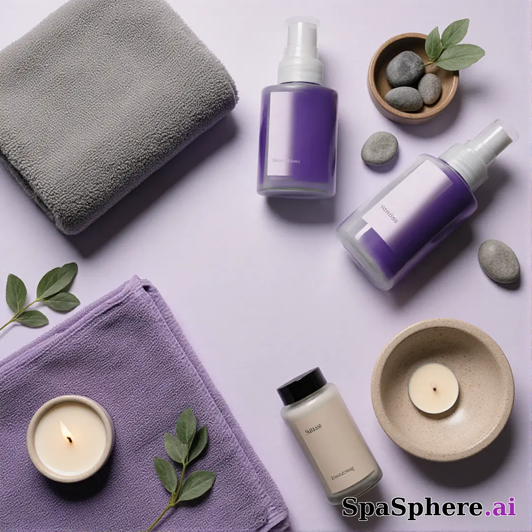 SpaSphere brand-colored spa flatlays – purple and beige cohesive pack. (17) [1080x1080]