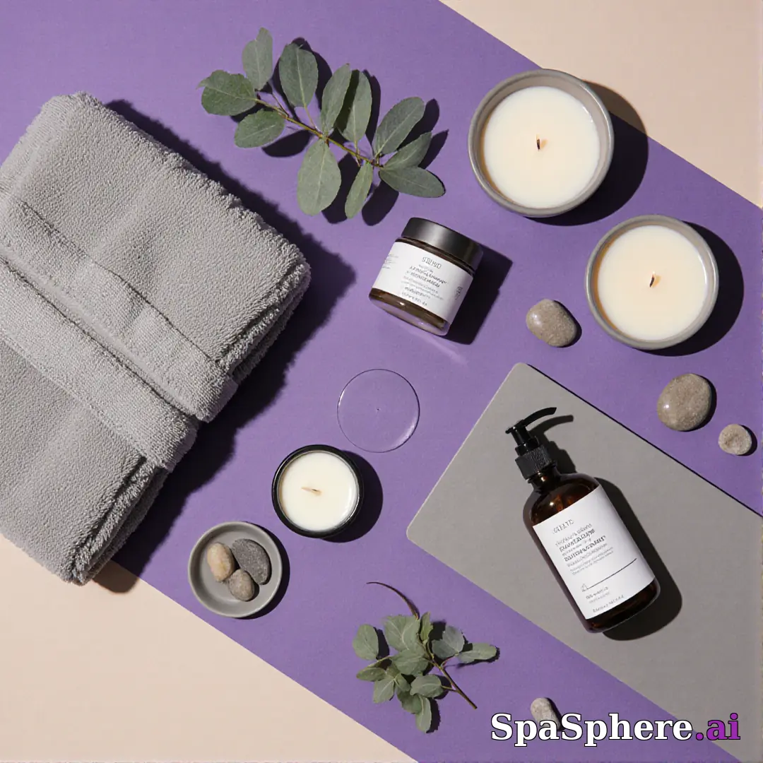 SpaSphere brand-colored spa flatlays – purple and beige cohesive pack. (18) [1080x1080]