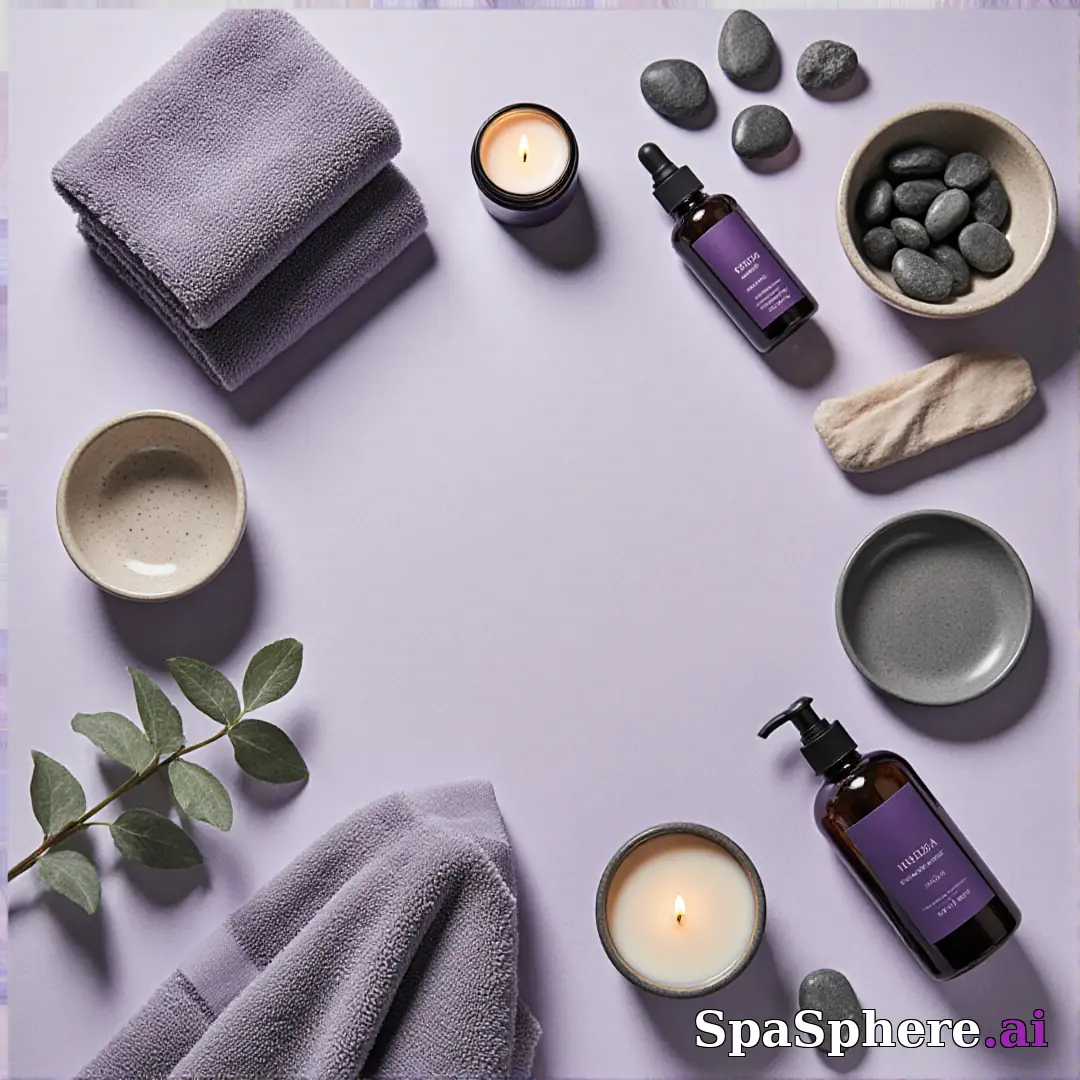 SpaSphere brand-colored spa flatlays – purple and beige cohesive pack. (19) [1080x1080]