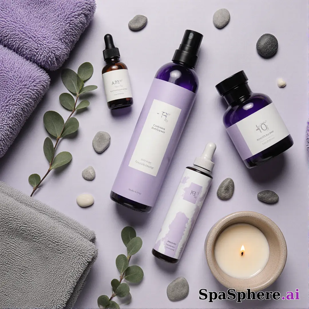 SpaSphere brand-colored spa flatlays – purple and beige cohesive pack. (21) [1080x1080]