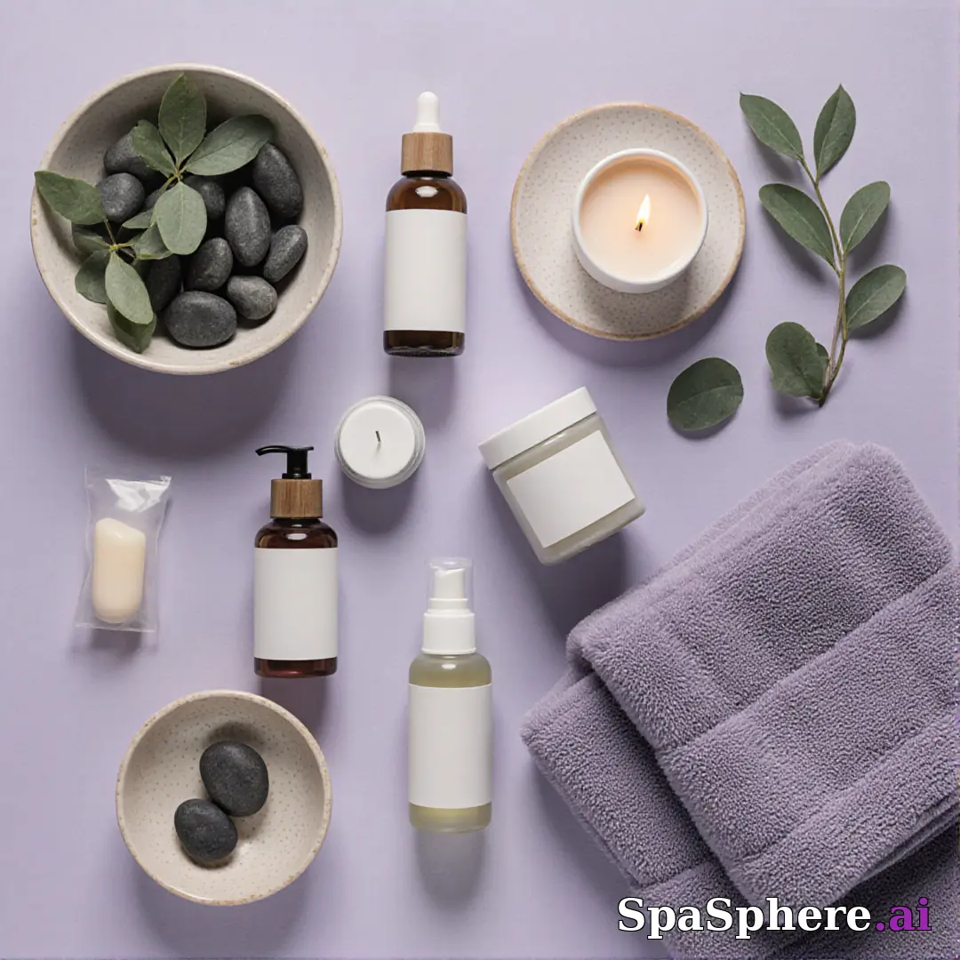 SpaSphere brand-colored spa flatlays – purple and beige cohesive pack. (23) [1080x1080]