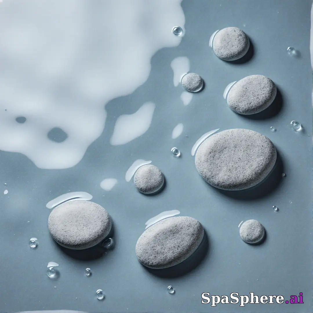 Cool gray spa stones and water droplets flatlay – refreshing clean spa imagery. (12) [1080x1080]