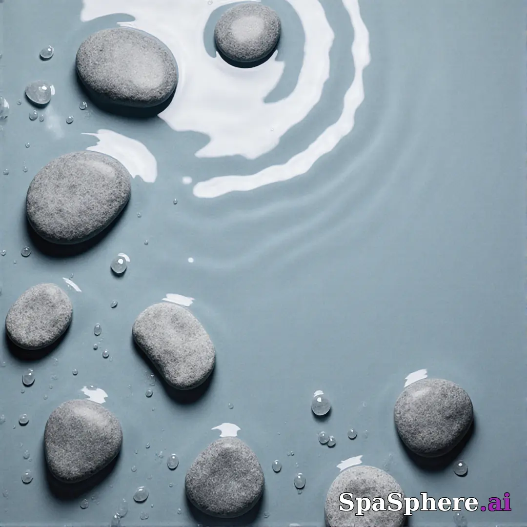 Cool gray spa stones and water droplets flatlay – refreshing clean spa imagery. (04) [1080x1080]