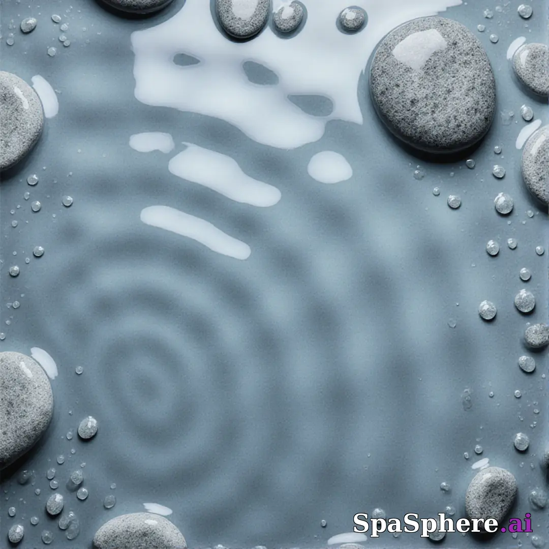 Cool gray spa stones and water droplets flatlay – refreshing clean spa imagery. (05) [1080x1080]