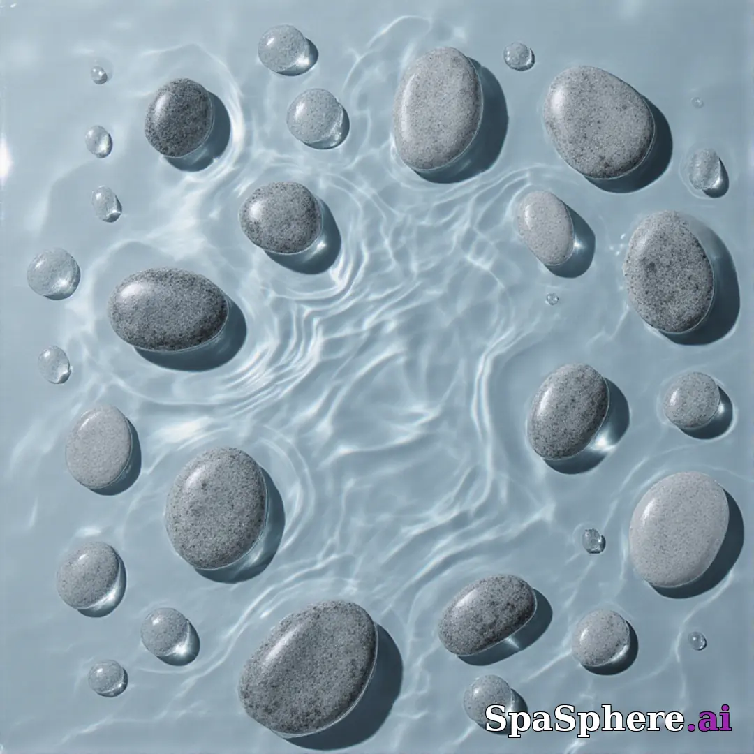 Cool gray spa stones and water droplets flatlay – refreshing clean spa imagery. (06) [1080x1080]