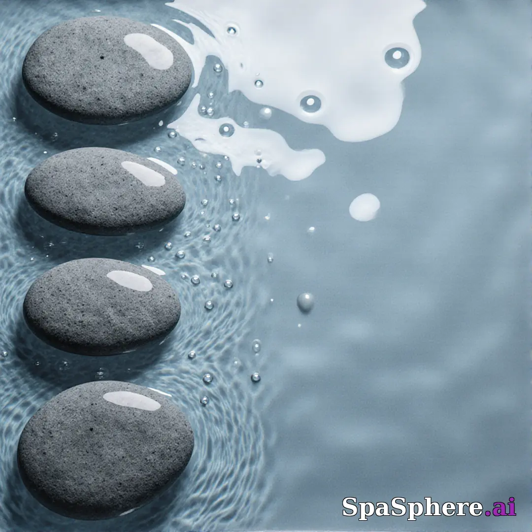 Cool gray spa stones and water droplets flatlay – refreshing clean spa imagery. (07) [1080x1080]