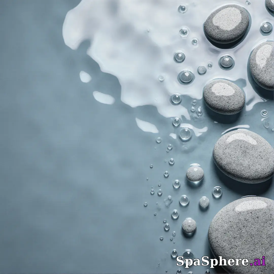 Cool gray spa stones and water droplets flatlay – refreshing clean spa imagery. (09) [1080x1080]