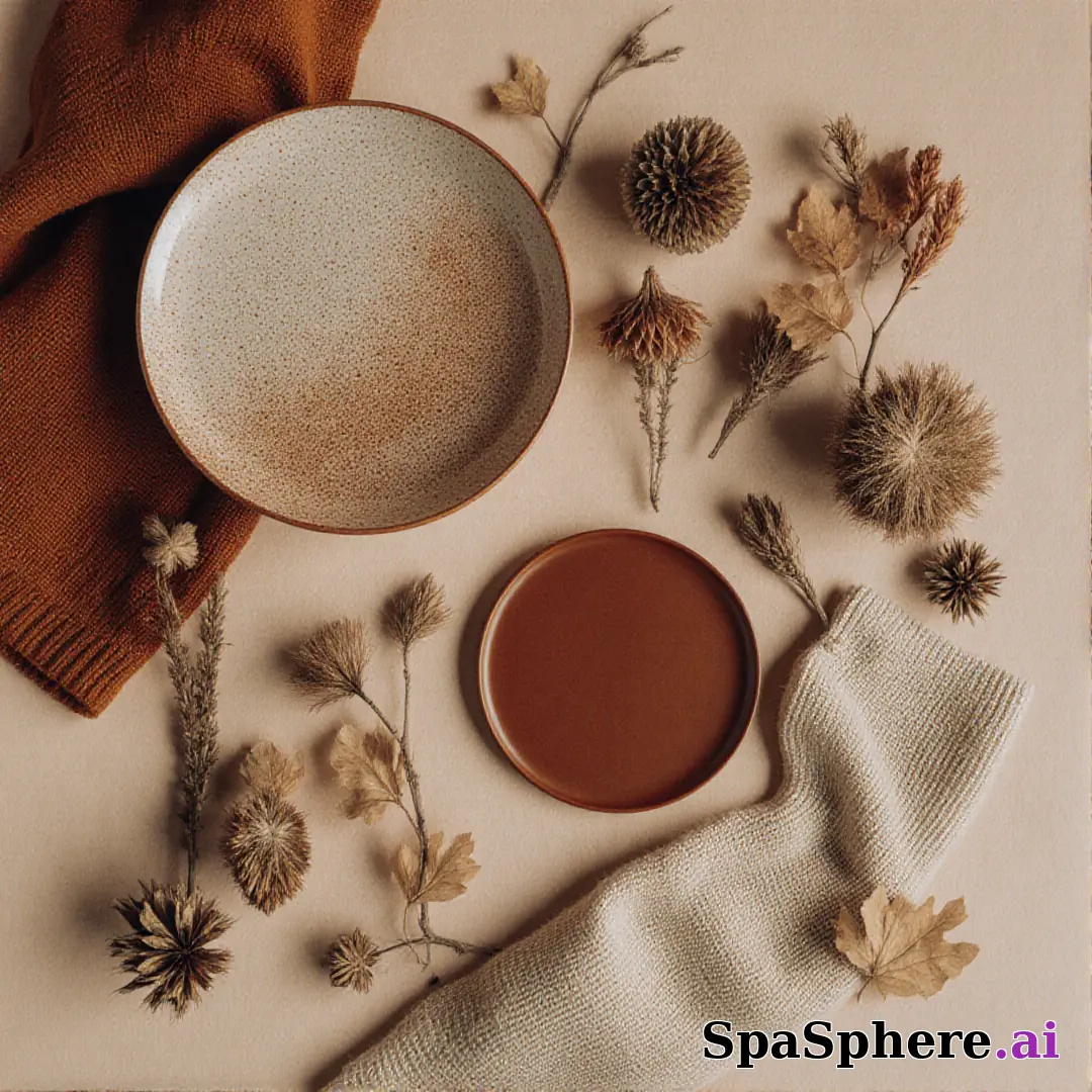 Rust and beige spa flatlay – autumn cozy skincare imagery. (20) [1080x1080]