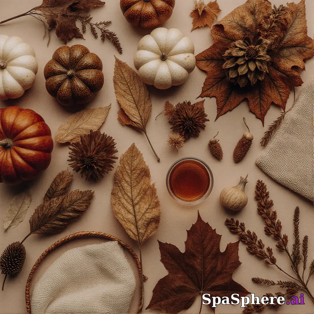 Rust and beige spa flatlay – autumn cozy skincare imagery. (05) [1080x1080]
