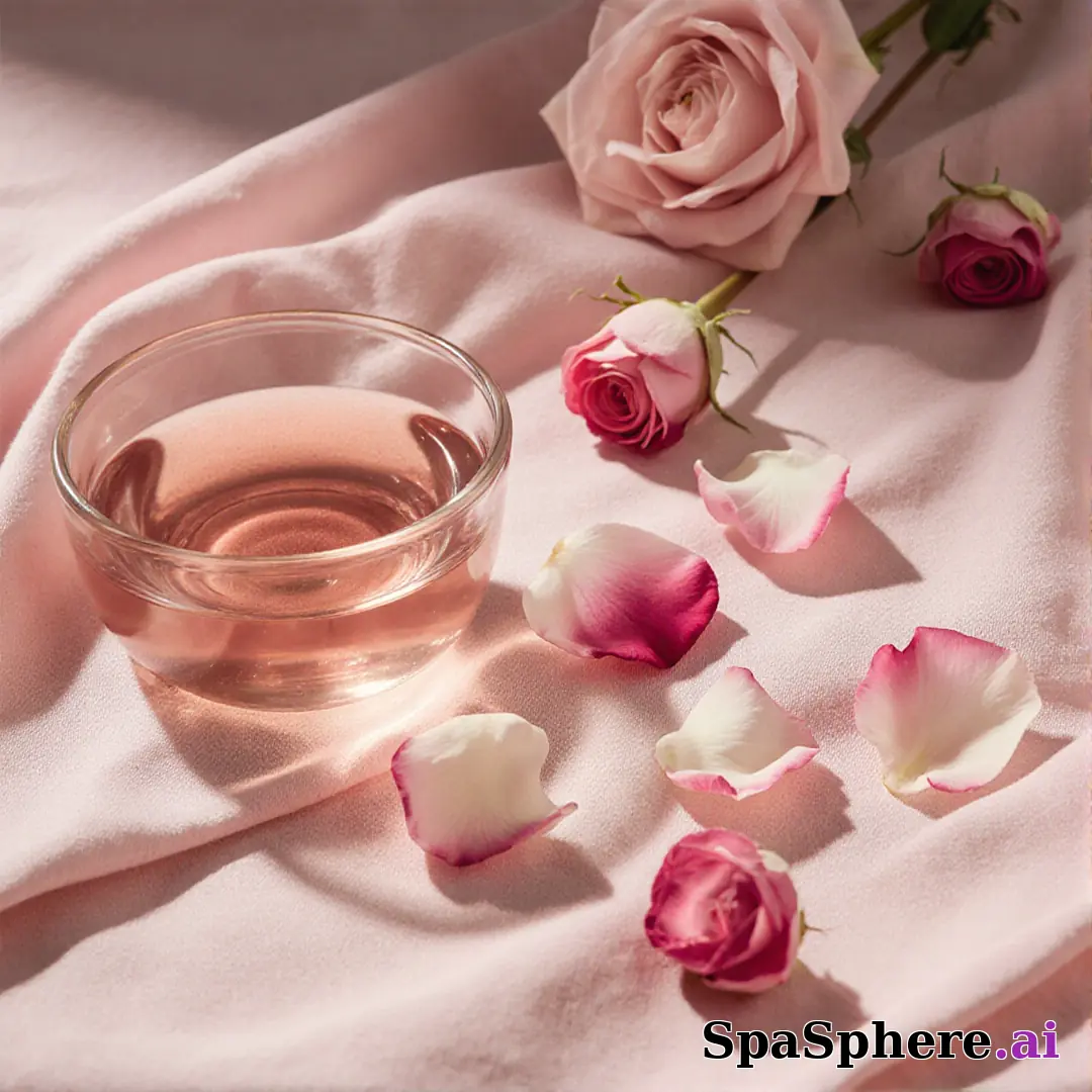 Soft pink rose petal spa flatlay – gentle feminine energy for estheticians. (05) [1080x1080]