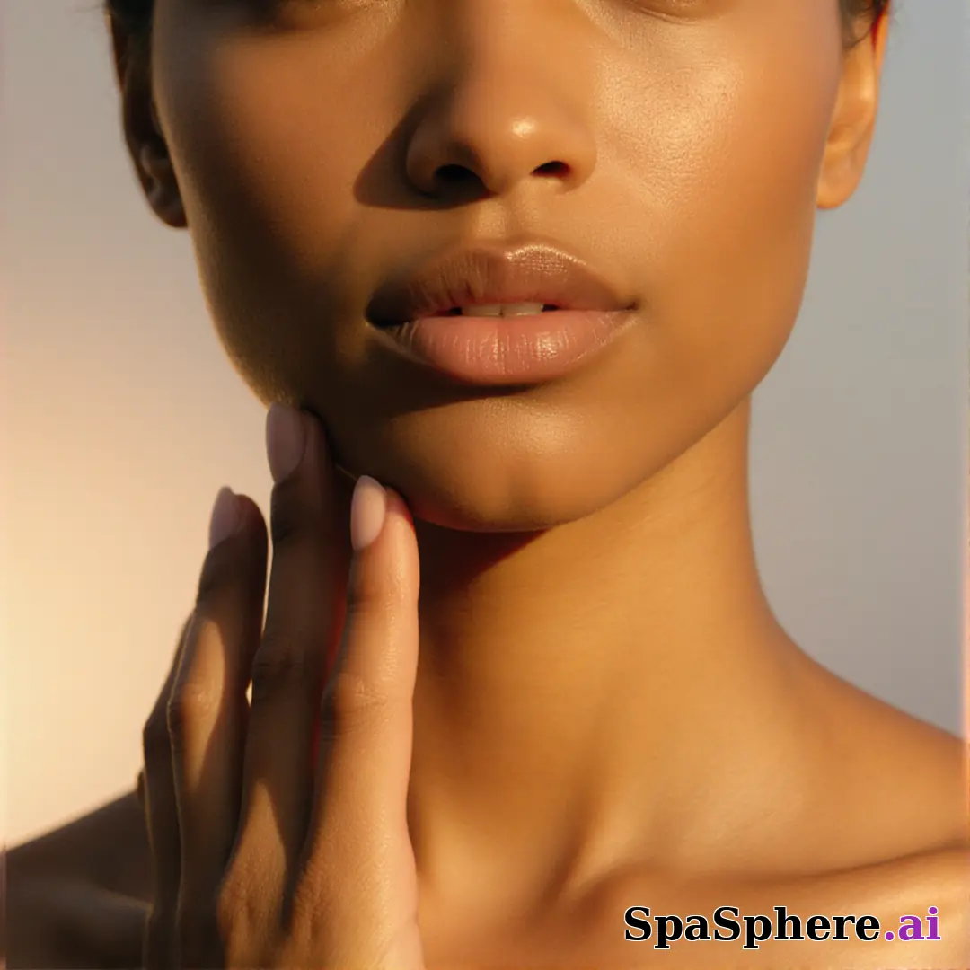 Golden-hour light on chin and collarbone with soft touch gesture and warm cinematic highlights. (09) [1080x1080]