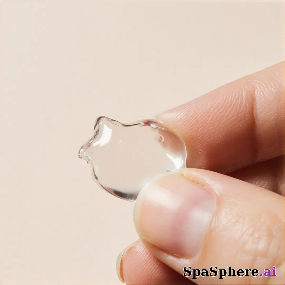 Close-up of fingertips with glossy skincare gel texture and clean negative space for ingredient callouts. (12) [1080x1080]