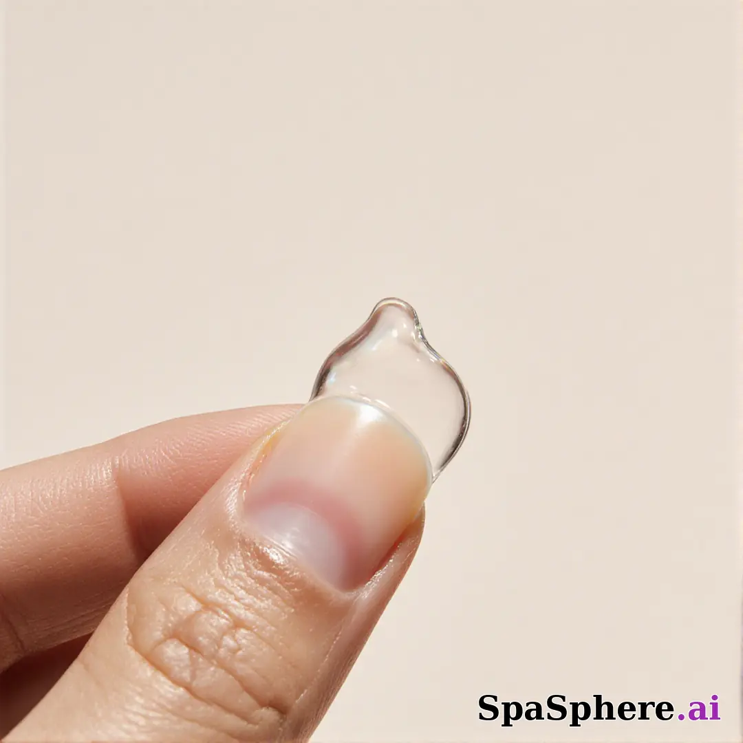 Close-up of fingertips with glossy skincare gel texture and clean negative space for ingredient callouts. (14) [1080x1080]