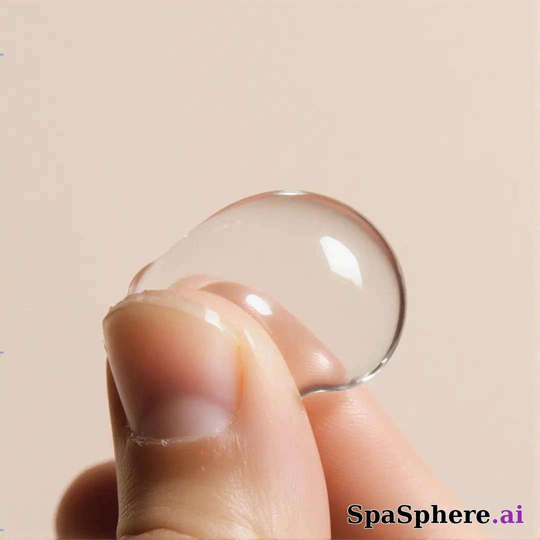 Close-up of fingertips with glossy skincare gel texture and clean negative space for ingredient callouts. (17) [1080x1080]