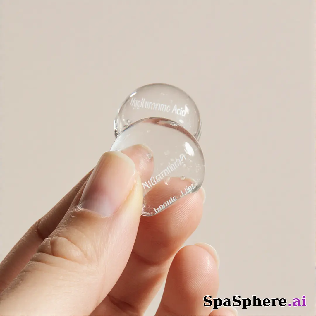 Close-up of fingertips with glossy skincare gel texture and clean negative space for ingredient callouts. (18) [1080x1080]