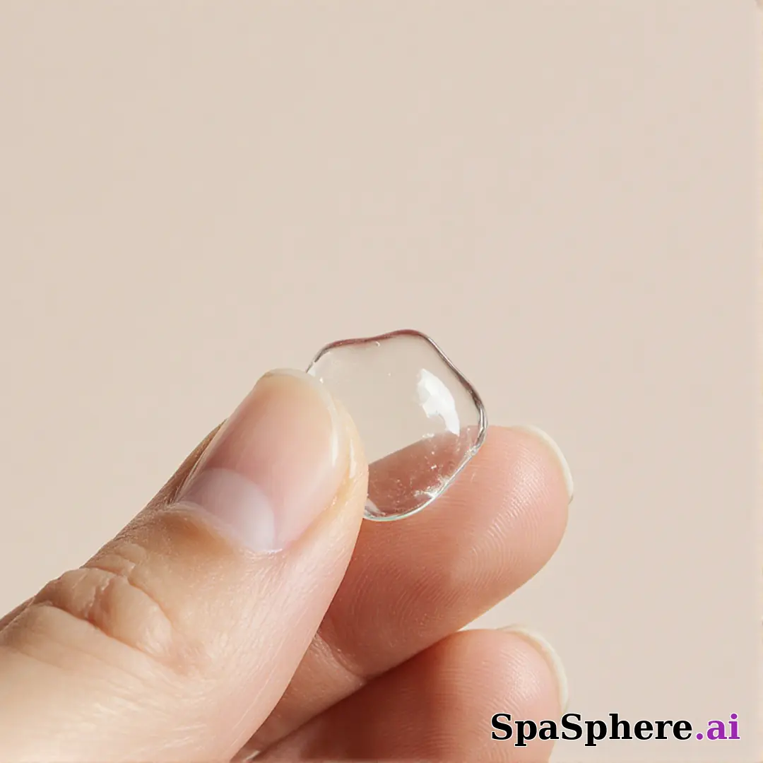 Close-up of fingertips with glossy skincare gel texture and clean negative space for ingredient callouts. (19) [1080x1080]