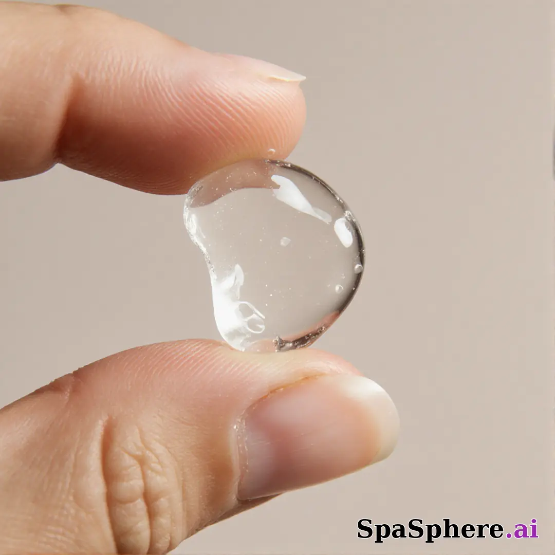 Close-up of fingertips with glossy skincare gel texture and clean negative space for ingredient callouts. (22) [1080x1080]