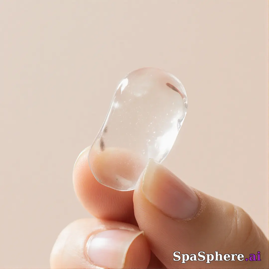 Close-up of fingertips with glossy skincare gel texture and clean negative space for ingredient callouts. (24) [1080x1080]