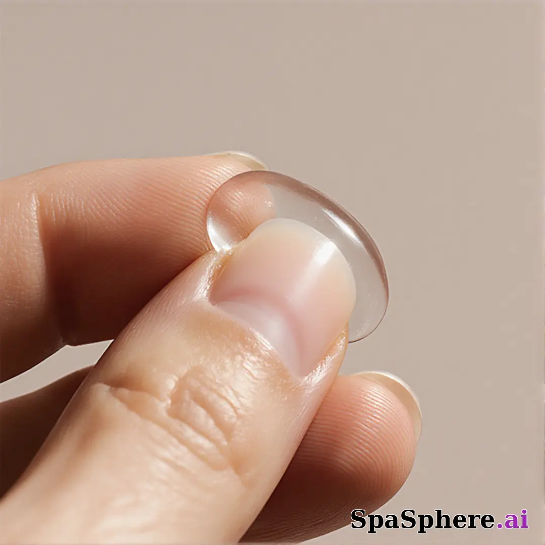 Close-up of fingertips with glossy skincare gel texture and clean negative space for ingredient callouts. (05) [1080x1080]