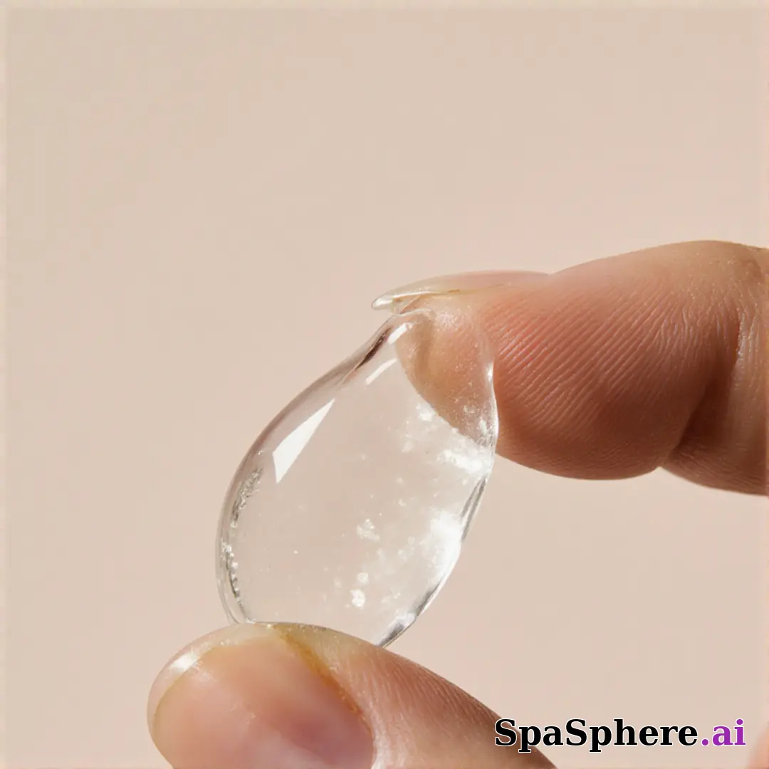 Close-up of fingertips with glossy skincare gel texture and clean negative space for ingredient callouts. (06) [1080x1080]