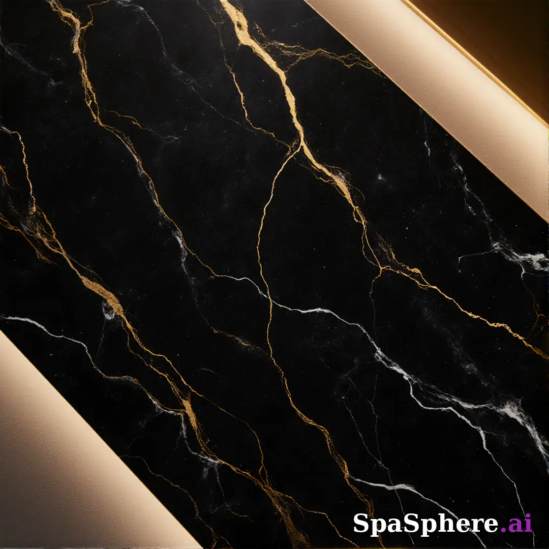 Black marble and gold accent spa flatlay – luxury aesthetic for high-end facials. (10) [1080x1080]