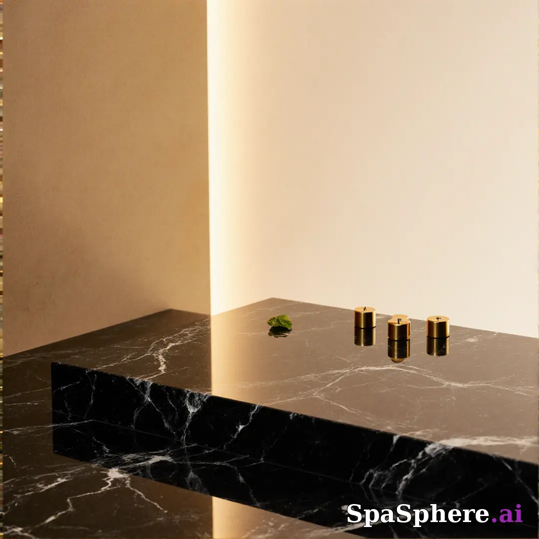Black marble and gold accent spa flatlay – luxury aesthetic for high-end facials. (13) [1080x1080]