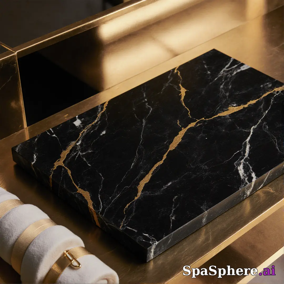Black marble and gold accent spa flatlay – luxury aesthetic for high-end facials. (15) [1080x1080]