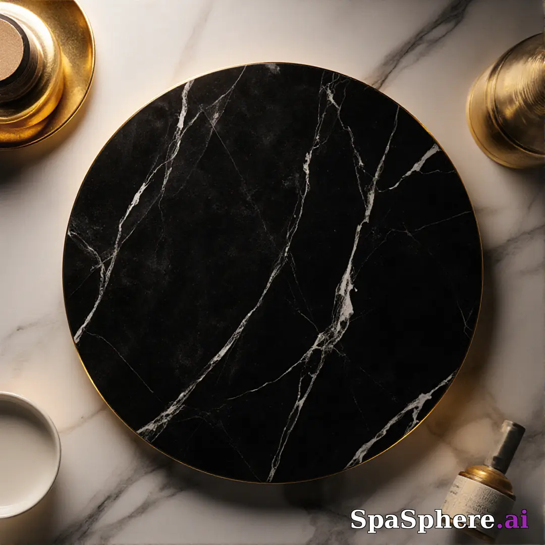 Black marble and gold accent spa flatlay – luxury aesthetic for high-end facials. (16) [1080x1080]