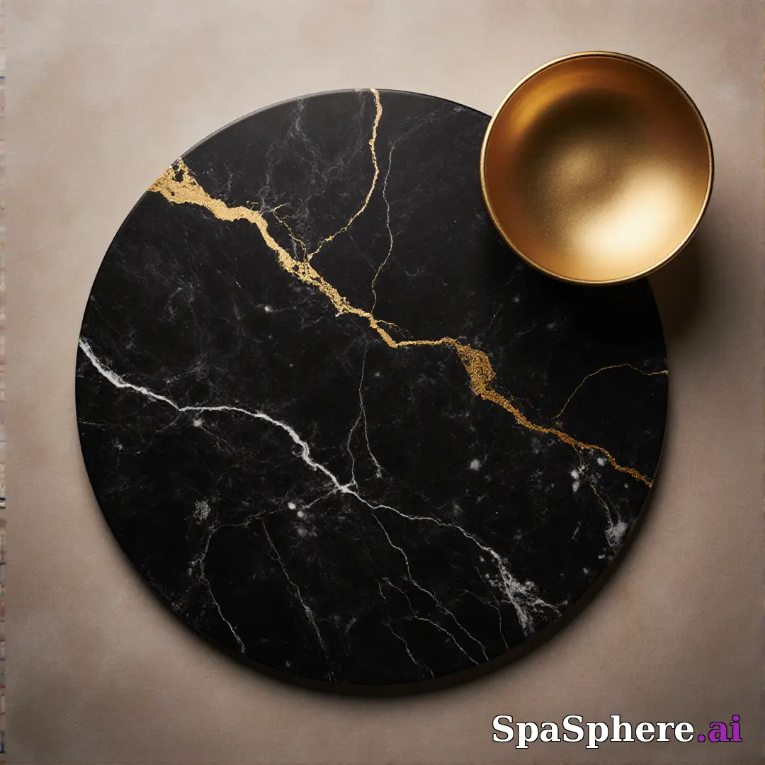 Black marble and gold accent spa flatlay – luxury aesthetic for high-end facials. (17) [1080x1080]